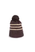 K-Up Knitted Striped Beanie In Recycled Yarn KP556 in Dark Rosewood Heather/Light Sand Heather