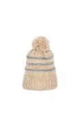 K-Up Knitted Striped Beanie In Recycled Yarn KP556 in Light Sand Heather/Light Grey Heather