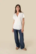 Spasso Ladies’ Linen Polo Shirt SP221 worn by a model, photo 2