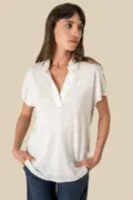 Spasso Ladies’ Linen Polo Shirt SP221 worn by a model, photo 3