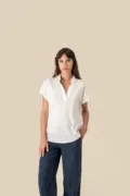 Spasso Ladies’ Linen Polo Shirt SP221 worn by a model, photo 4