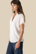 Spasso Ladies’ Linen Polo Shirt SP221 worn by a model, photo 5
