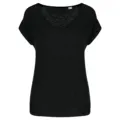 Spasso Ladies' V-Neck Linen T-Shirt SP321 in Black