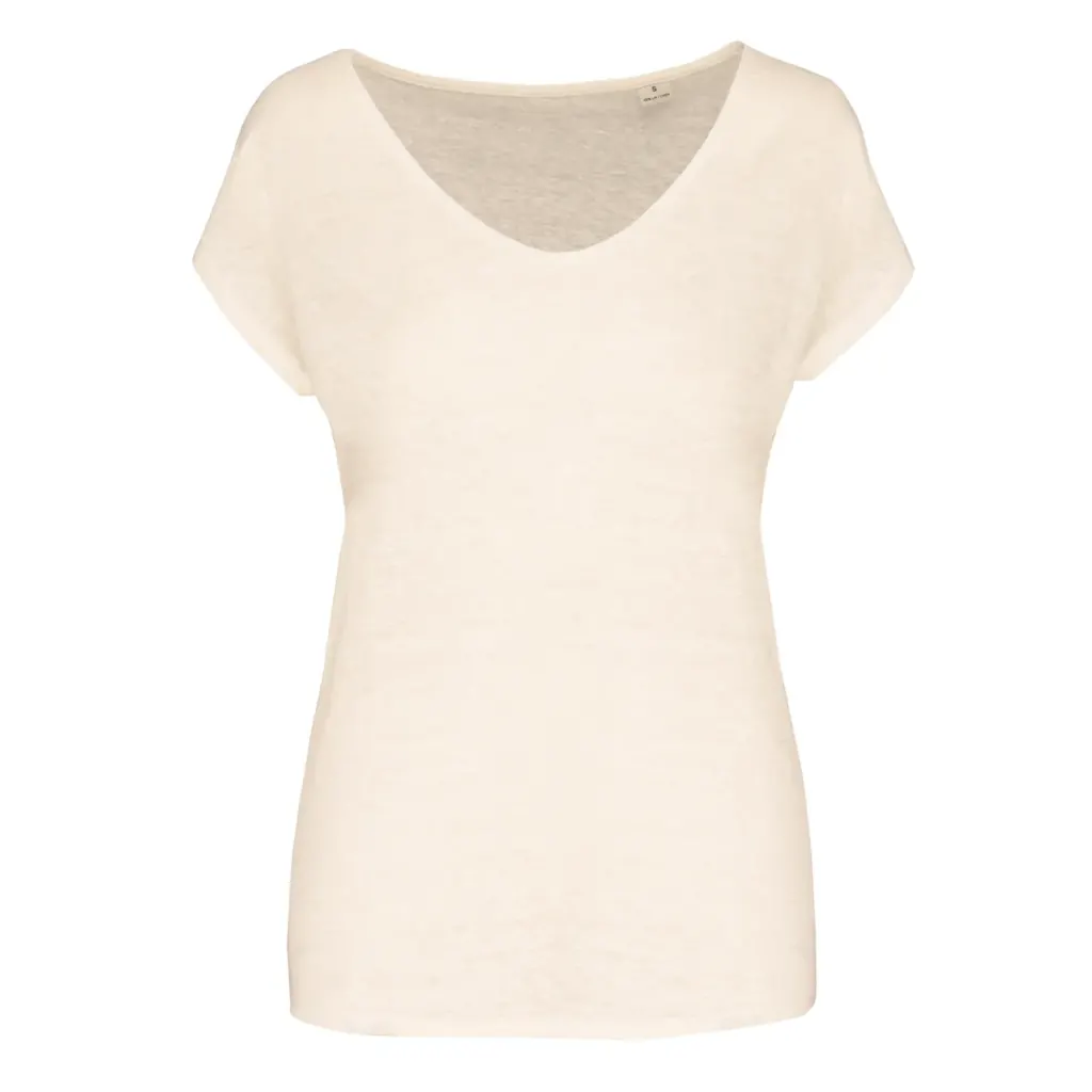 Spasso Ladies' V-Neck Linen T-Shirt SP321 in Ivory