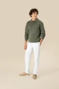 Spasso Eco-Friendly Men's Linen Washed Effect Trousers SP732 worn by a model, photo 2